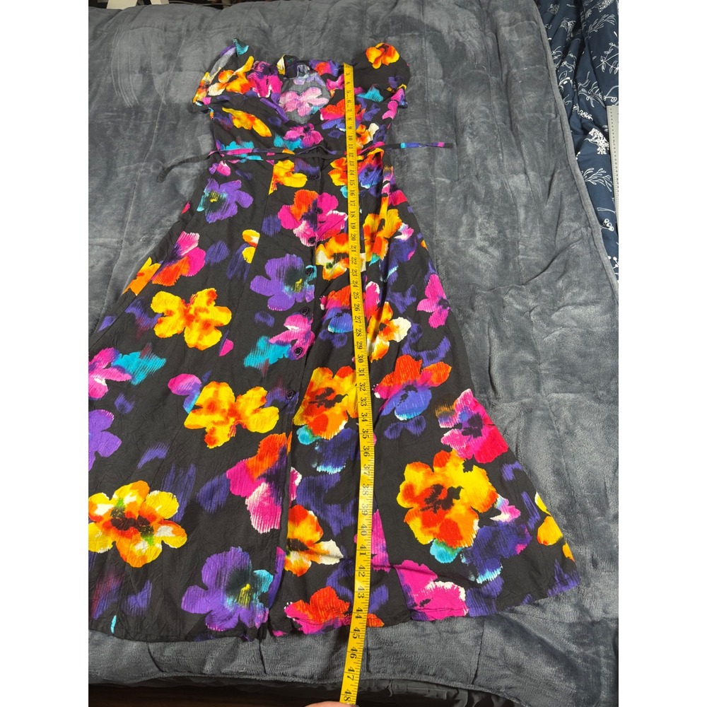 Jams World Womens XS Multicolor Floral Crinkle Rayon Button Front Midi Dress - Picture 4 of 9
